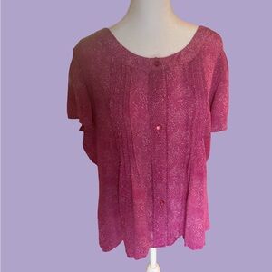 Jaclyn Smith Pink spotted button down blouse with ruffles